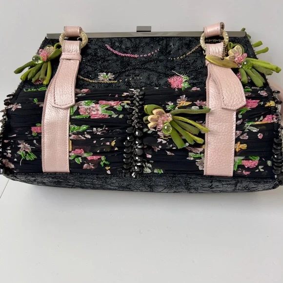 Mary Frances Floral Embellished Black and Pink Handbag - Picture 7 of 8